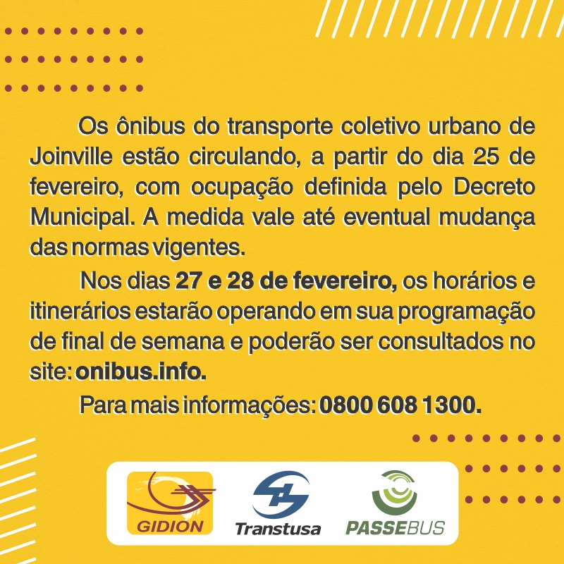 Transporte Coletivo em Joinville a partir de 25 de fevereiro