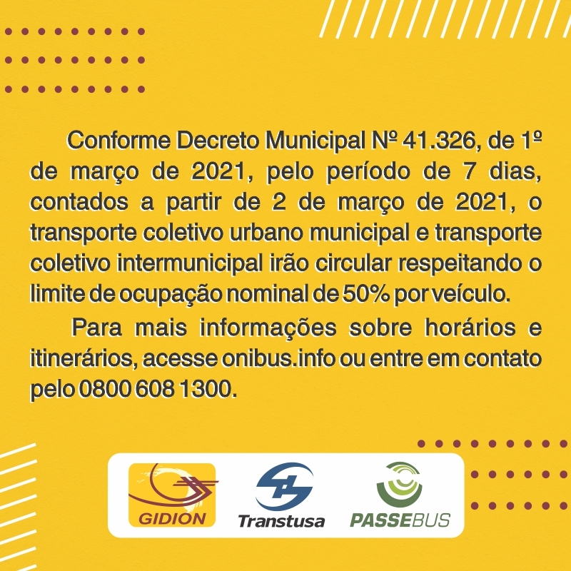 Lotação 50% transporte coletivo urbano e intermunicipal