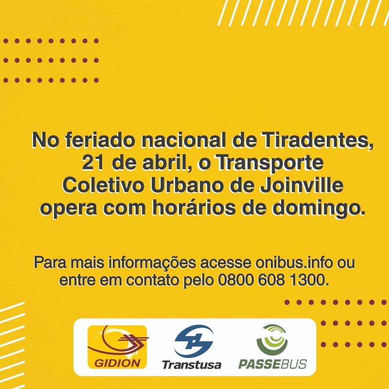 Transporte Coletivo em Joinville no feriado de 21 de abril
