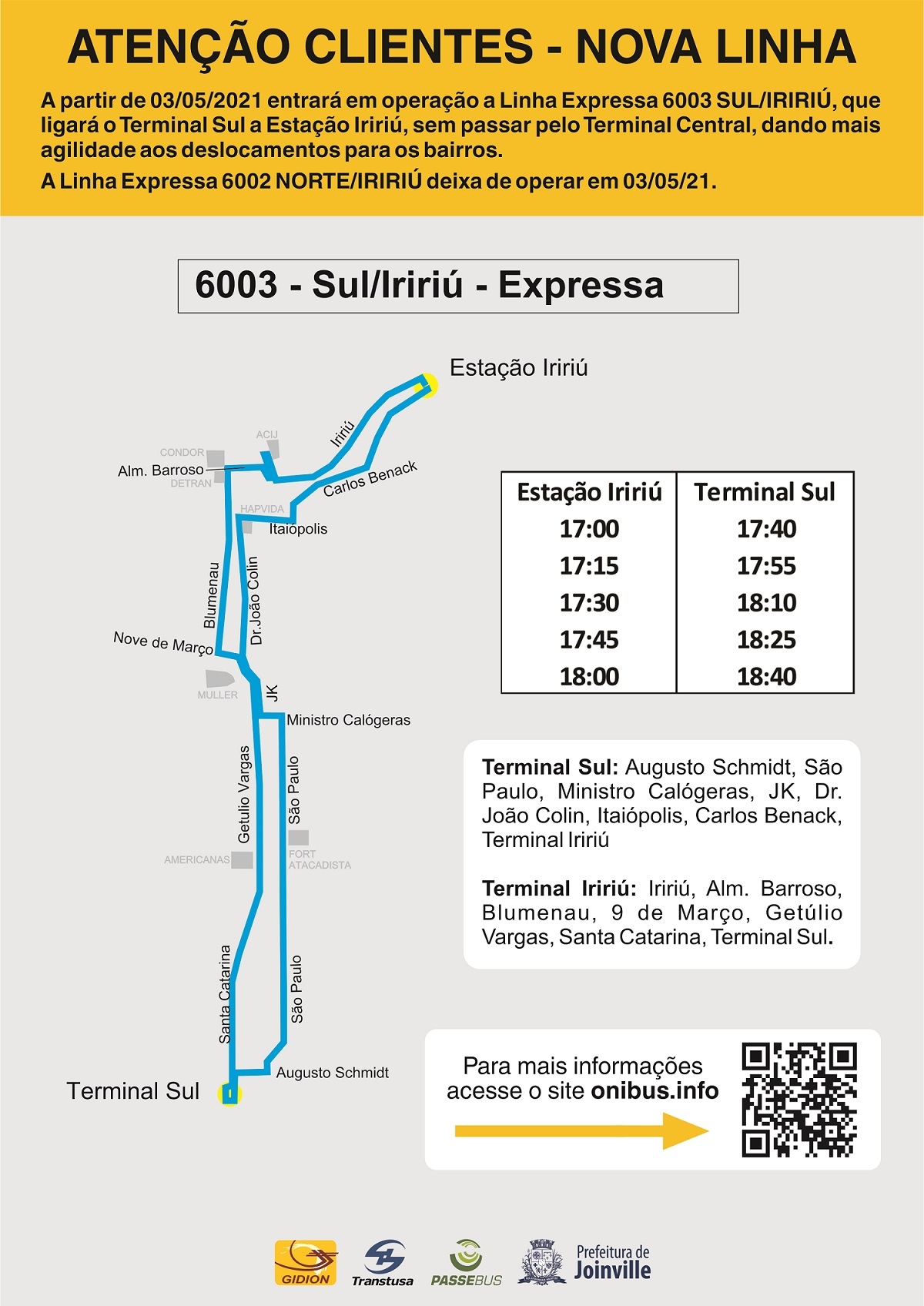 Nova Linha Expressa a partir de 3 de maio - 6003 SUL/IRIRIÚ