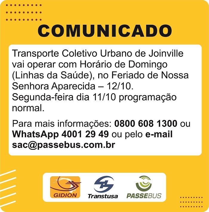 Horário para o feriado de 12 de outubro