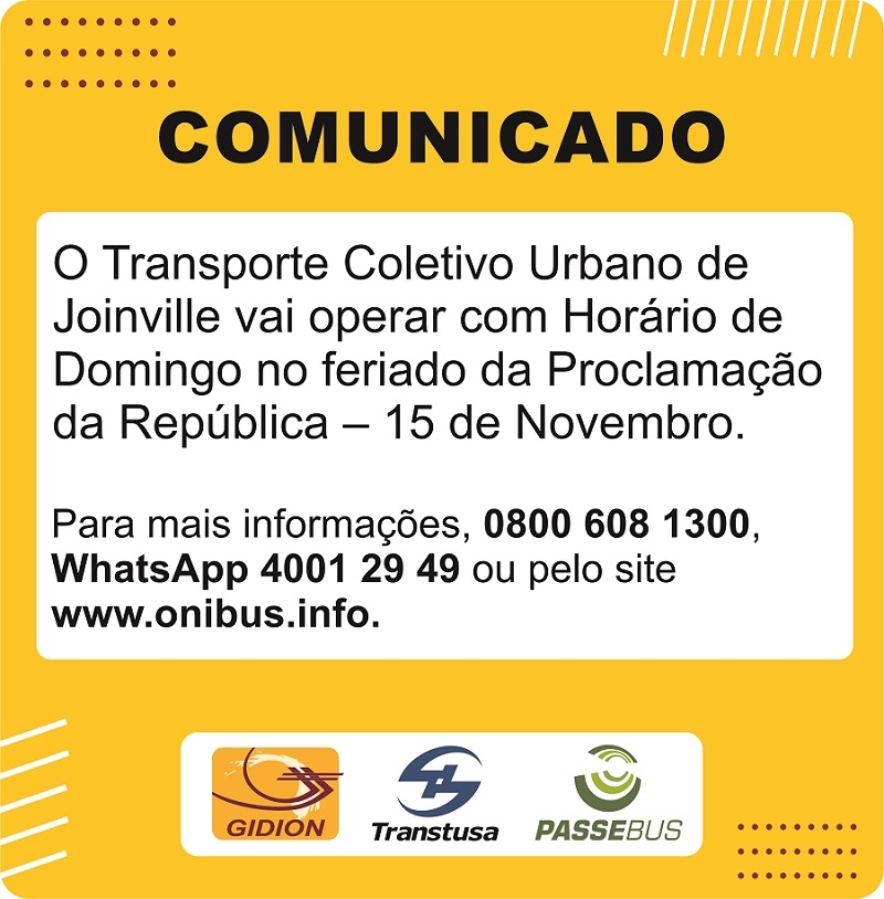 Horários do Transporte Coletivo no feriado de 15 de novembro