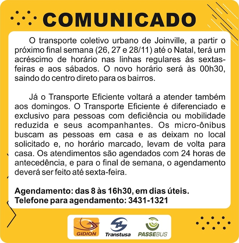 Novos horários sextas e sábados e transporte eficiente aos domingos!