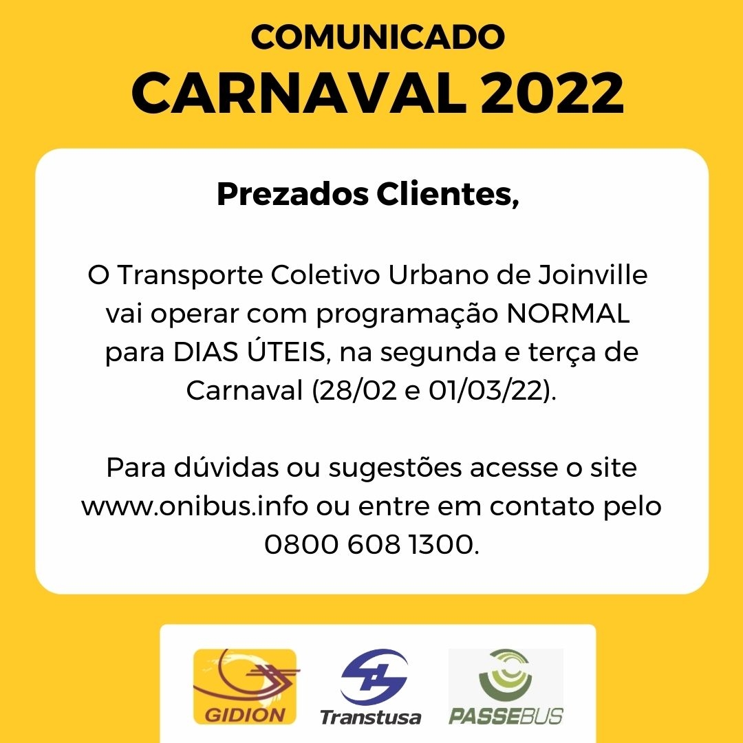 Horários do Transporte Coletivo no Carnaval 2022