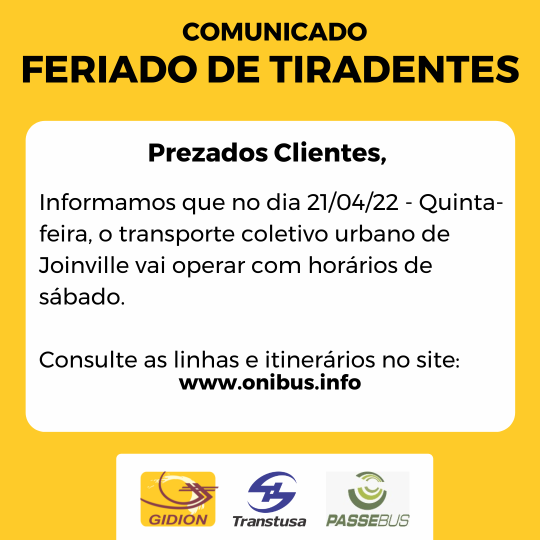 Horário dos ônibus no feriado de Tiradentes