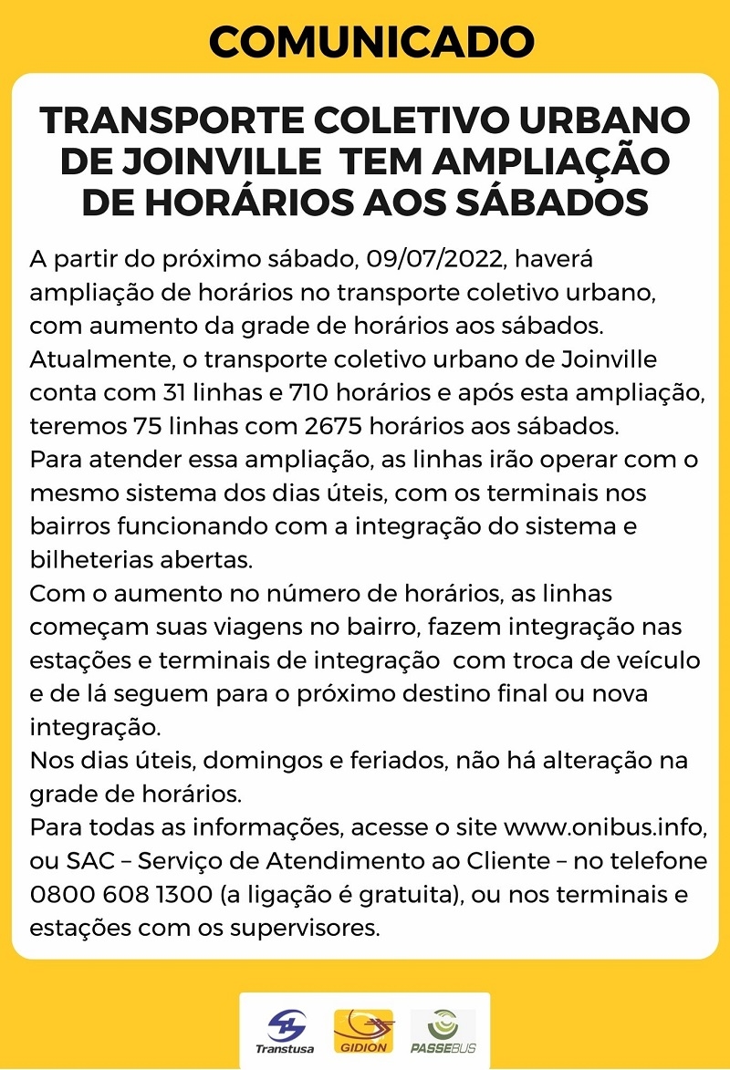 Transporte coletivo urbano de Joinville tem ampliação de horários aos sábados