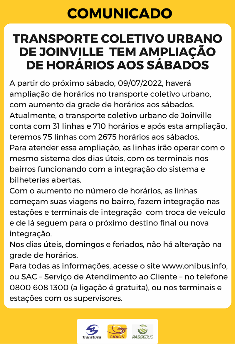 Transporte coletivo urbano de Joinville tem ampliação de horários aos sábados
