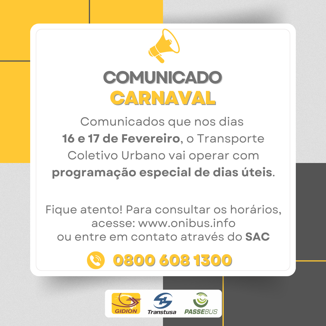 **Comunicado Clientes** Horários Especiais - Carnaval 2026