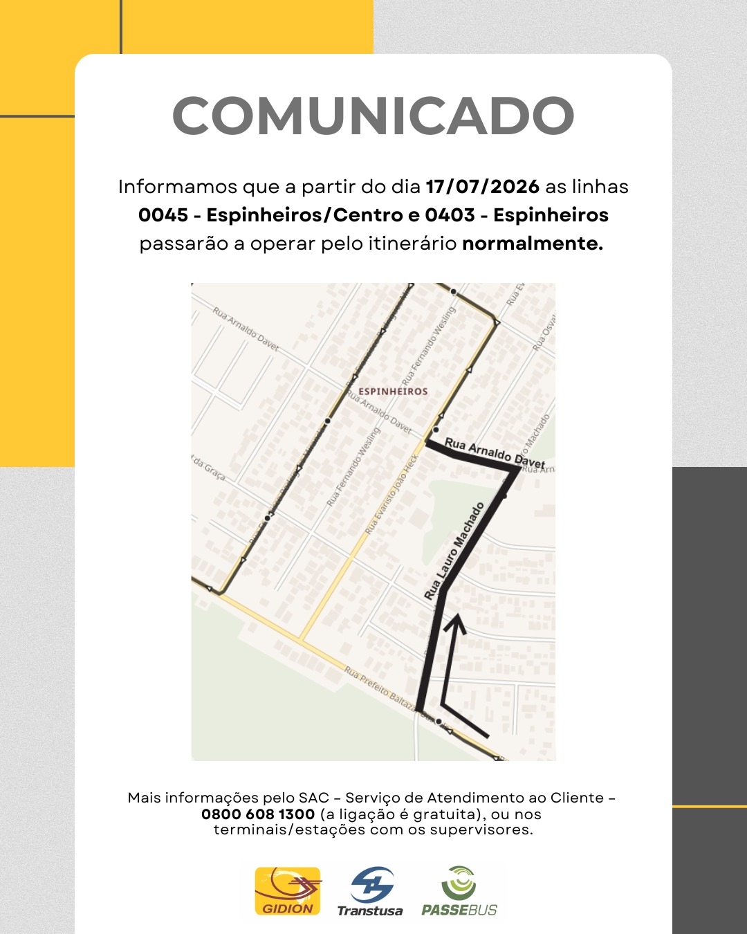 **Atenção Clientes** Linhas 0045 e 0403