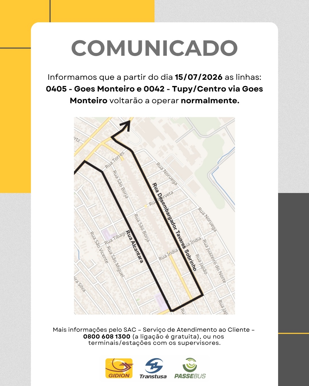 **Atenção Clientes** Linhas 0405 e 0042