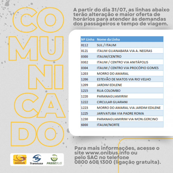 Prefeitura de Joinville amplia horários de ônibus na região do Itaum e cria nova linha entre o Vila Nova e Terminal Sul