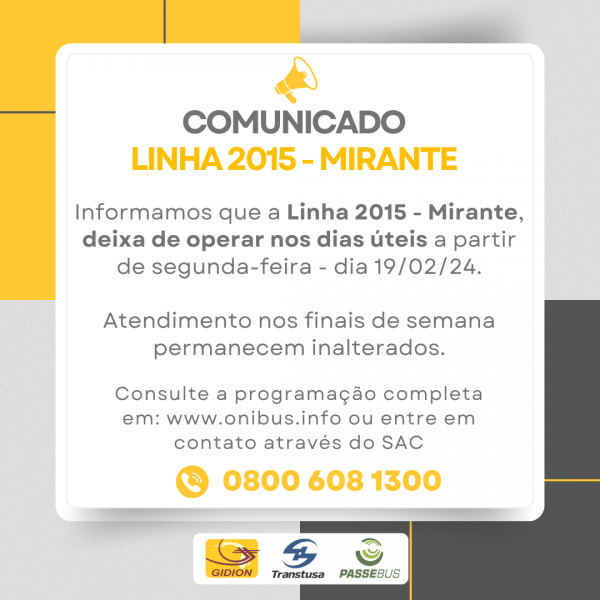 Comunicado | Linha 2015 Mirante