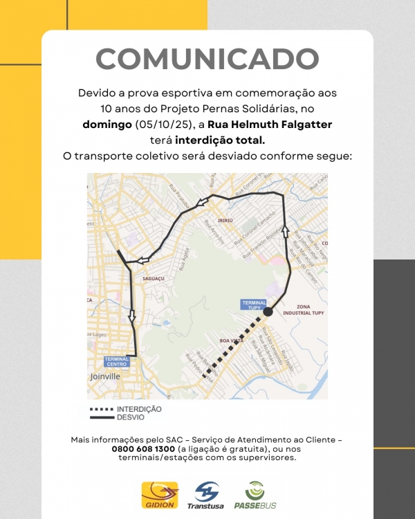**Atenção Clientes**Rua Helmuth Falgatter terá interdição total no dia 05/10/25