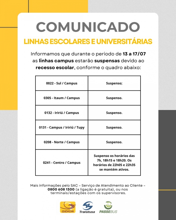 Atenção | Recesso Escolar